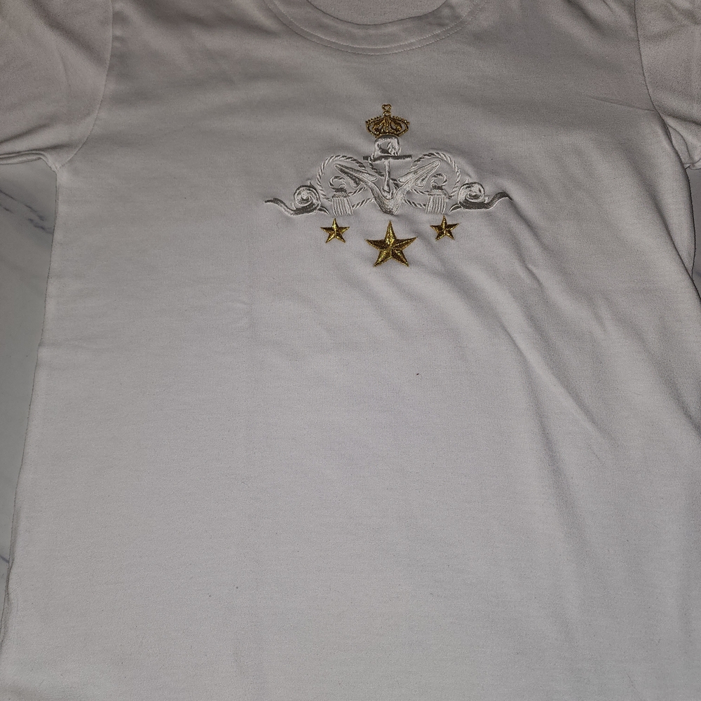 Bob Mackie Men's White T-Shirt with Gold Embroidery